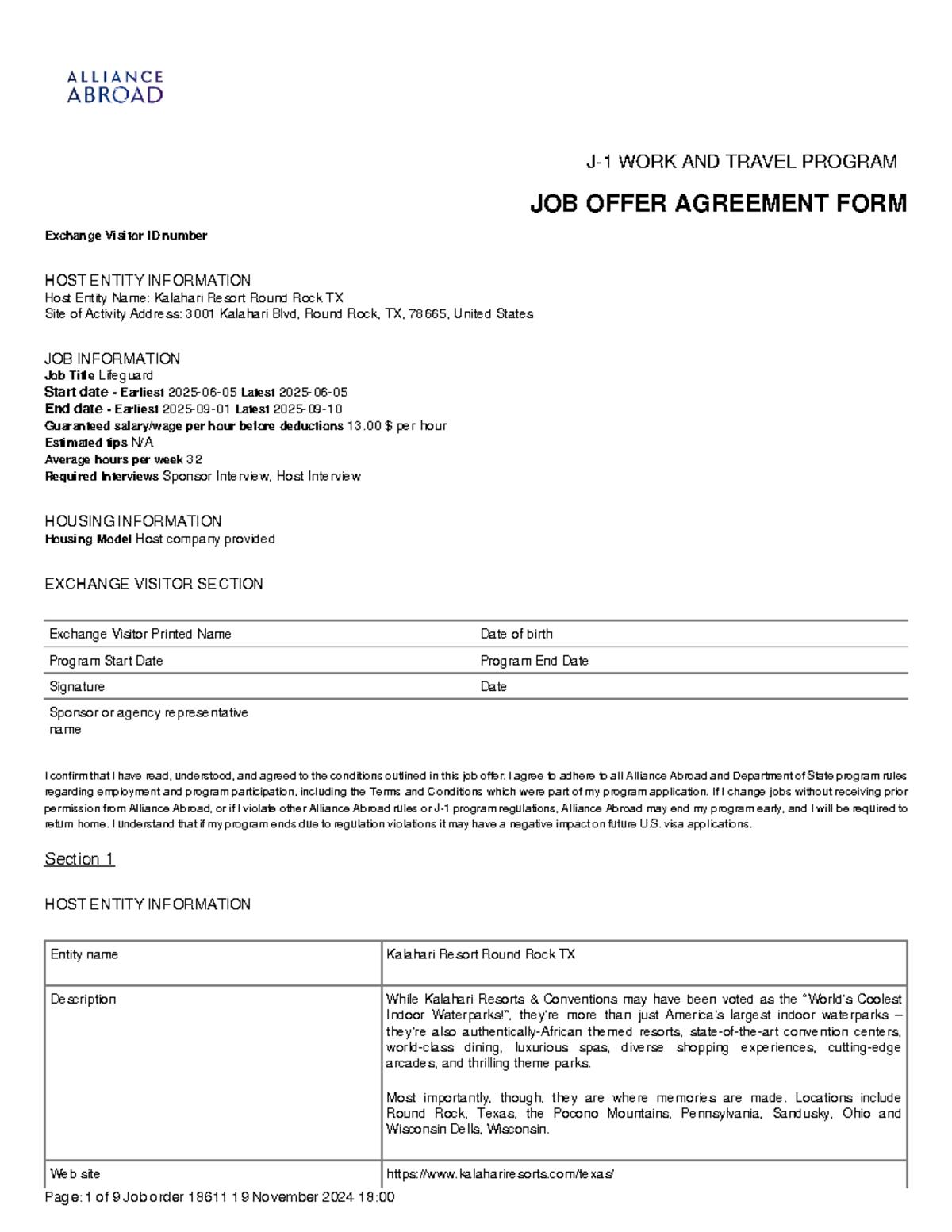Lifeguard Job Offer Agreement - Kalahari Resort (Job Order 18611) - Studocu