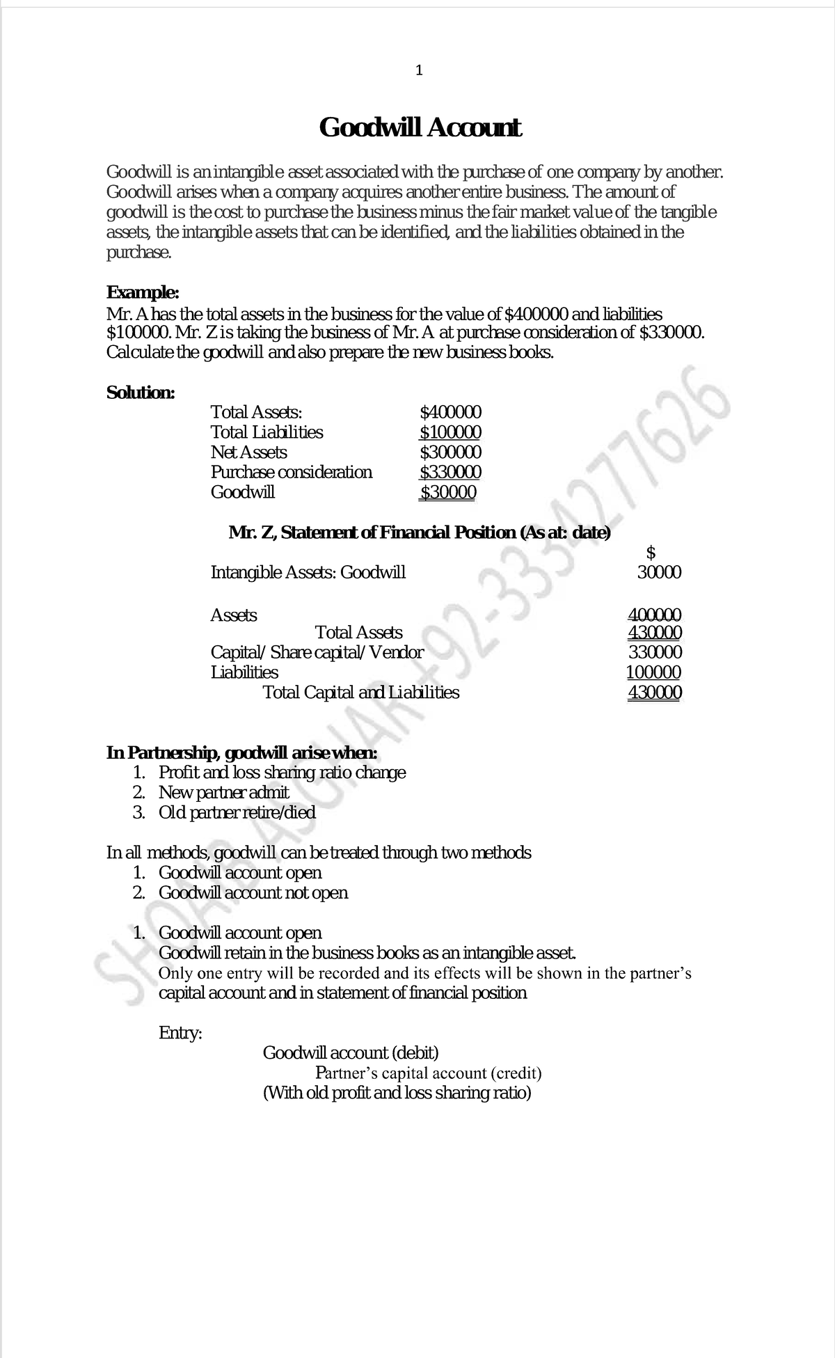 Goodwill in Partnership Accounting (ACCT 101) - Detailed Guide - Studocu