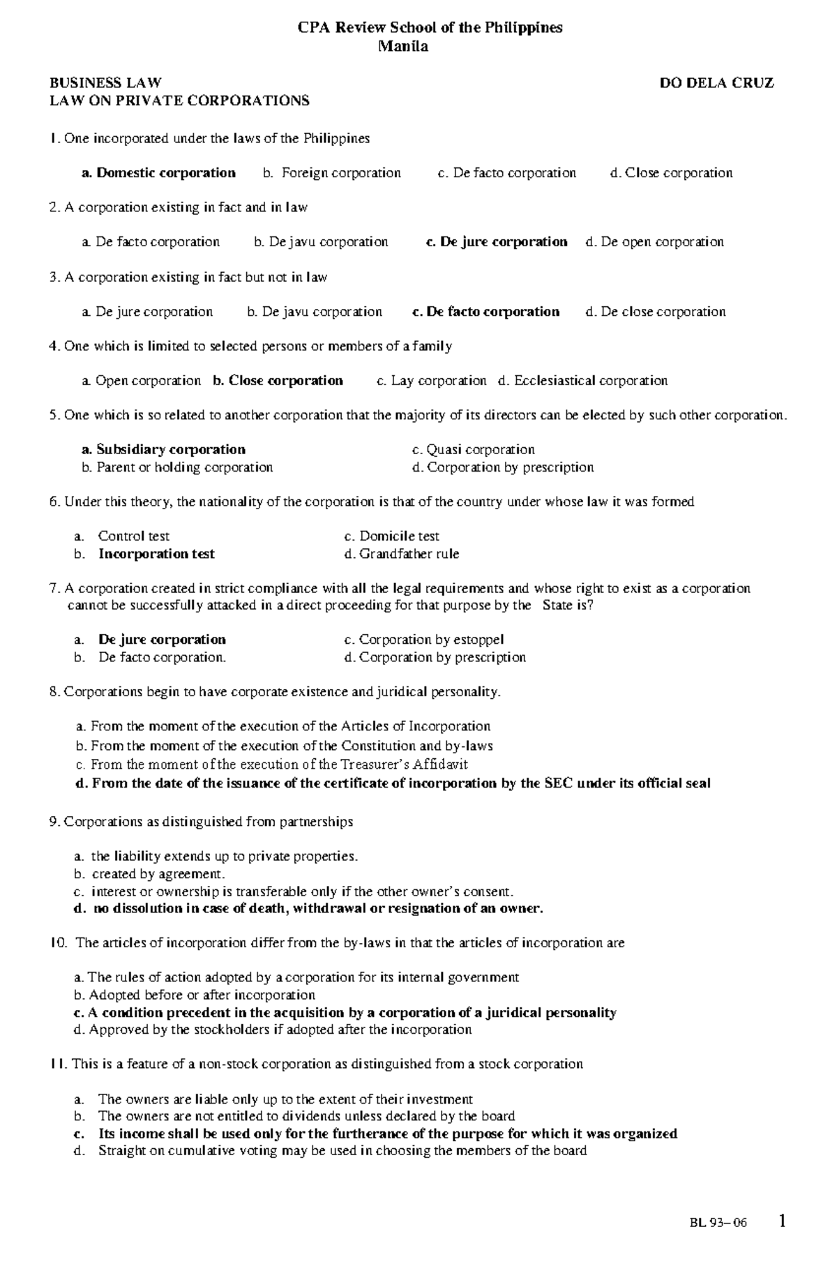 9306 - Private Corporations Quiz Answers & Explanations 231116 135710 ...