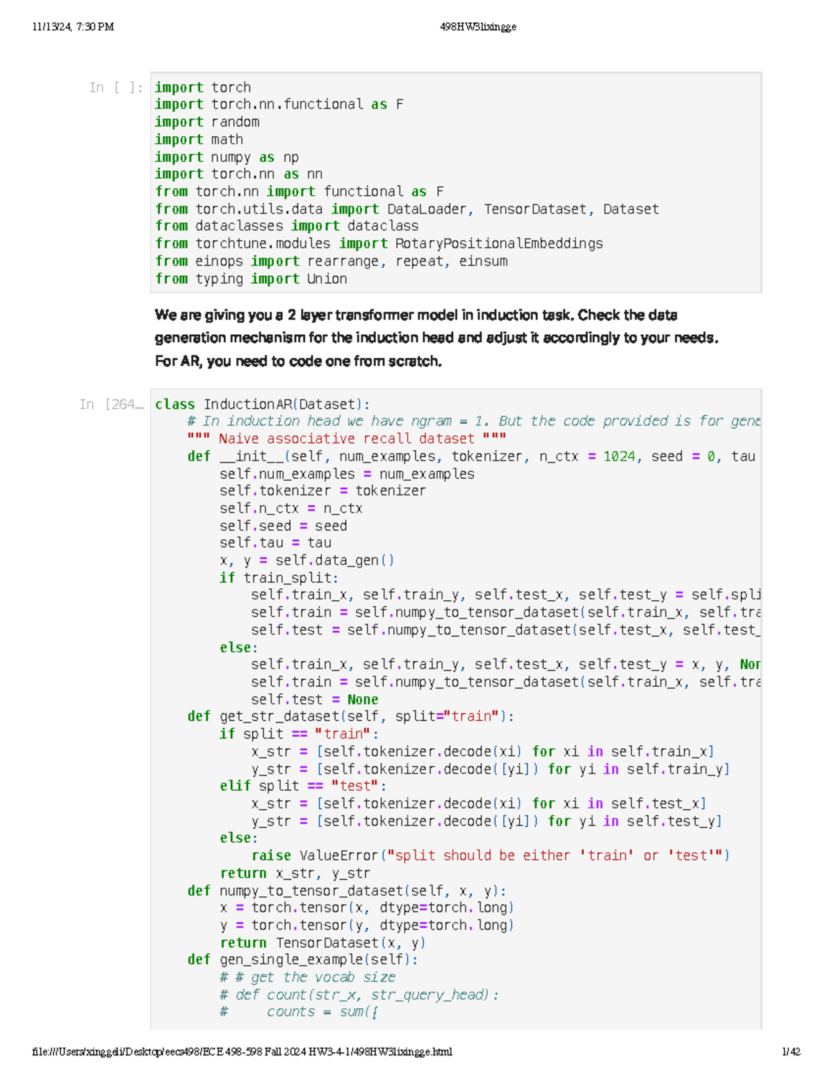EECS 498 Fall 2024: Homework 3 - Transformer Model Implementation - Studocu