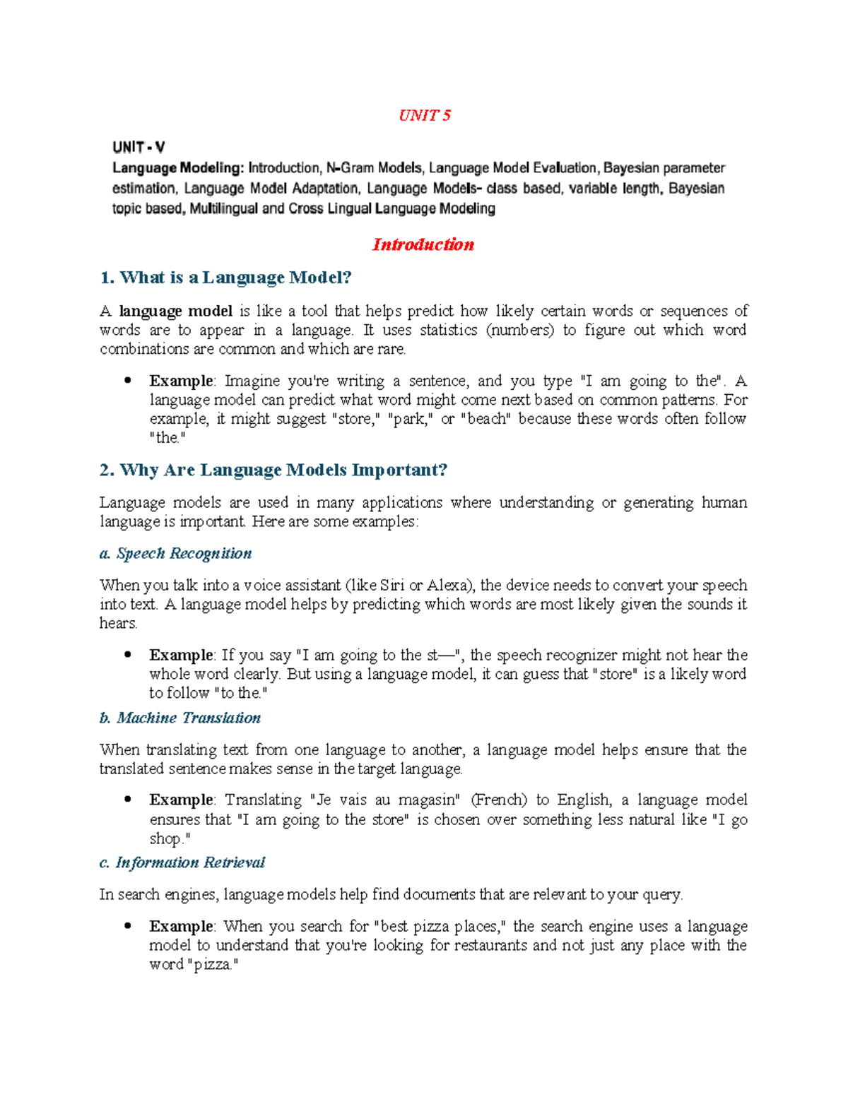 UNIT 5 Notes: Understanding Language Models in NLP - Studocu