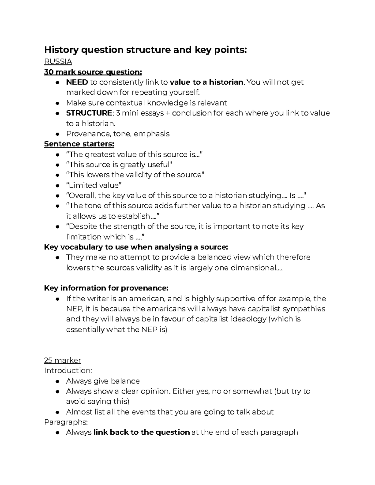 History question structure and key points - History question structure ...