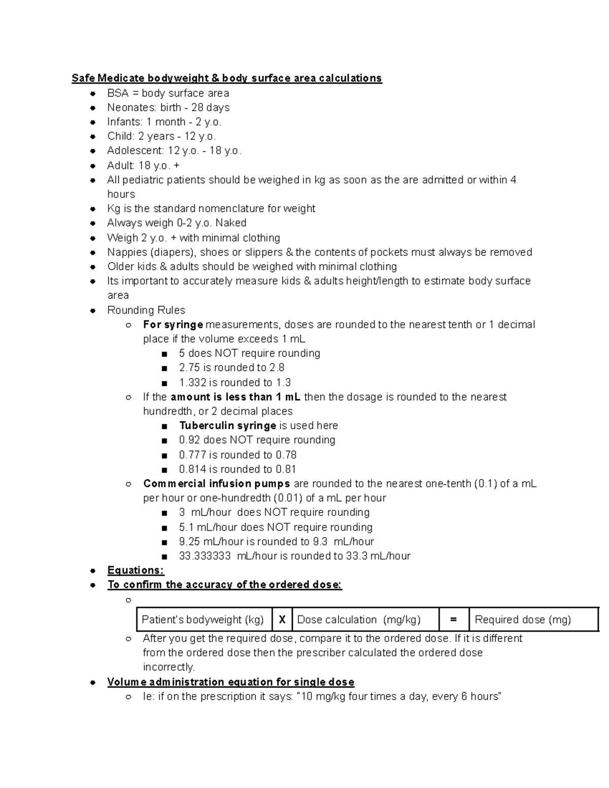 Safe Medicate bodyweight & body surface area calculations - Safe ...