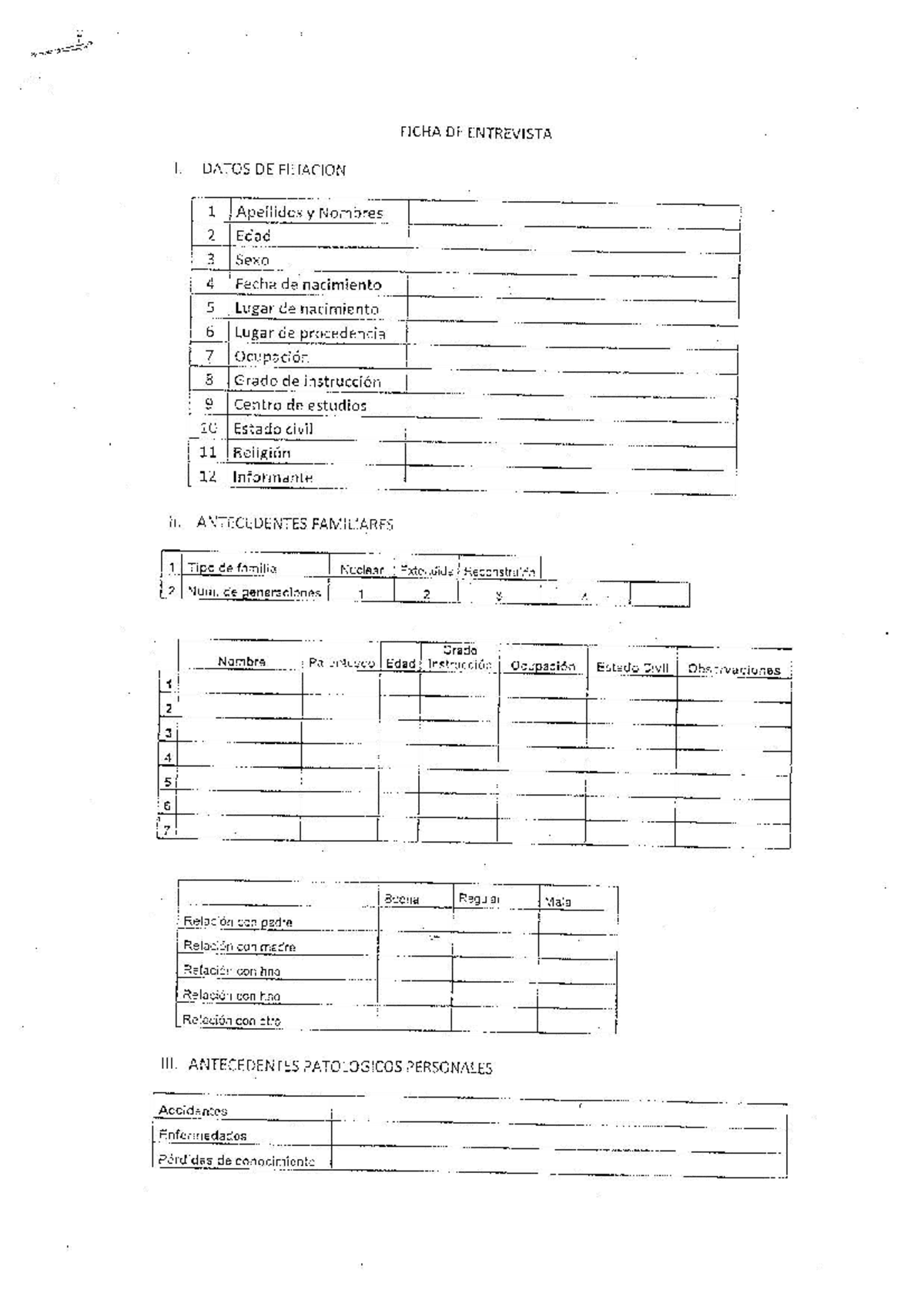 Ficha de Entrevista: Datos de Filiación y Antecedentes - Studocu