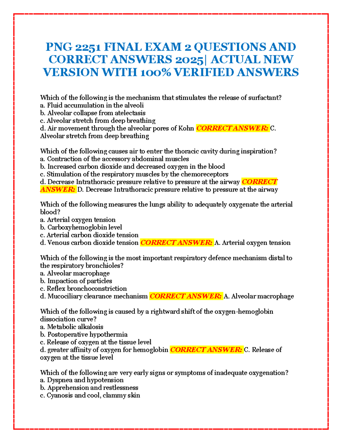 PNG 2251 FINAL EXAM 2: VERIFIED QUESTIONS AND ANSWERS 2025 - Studocu