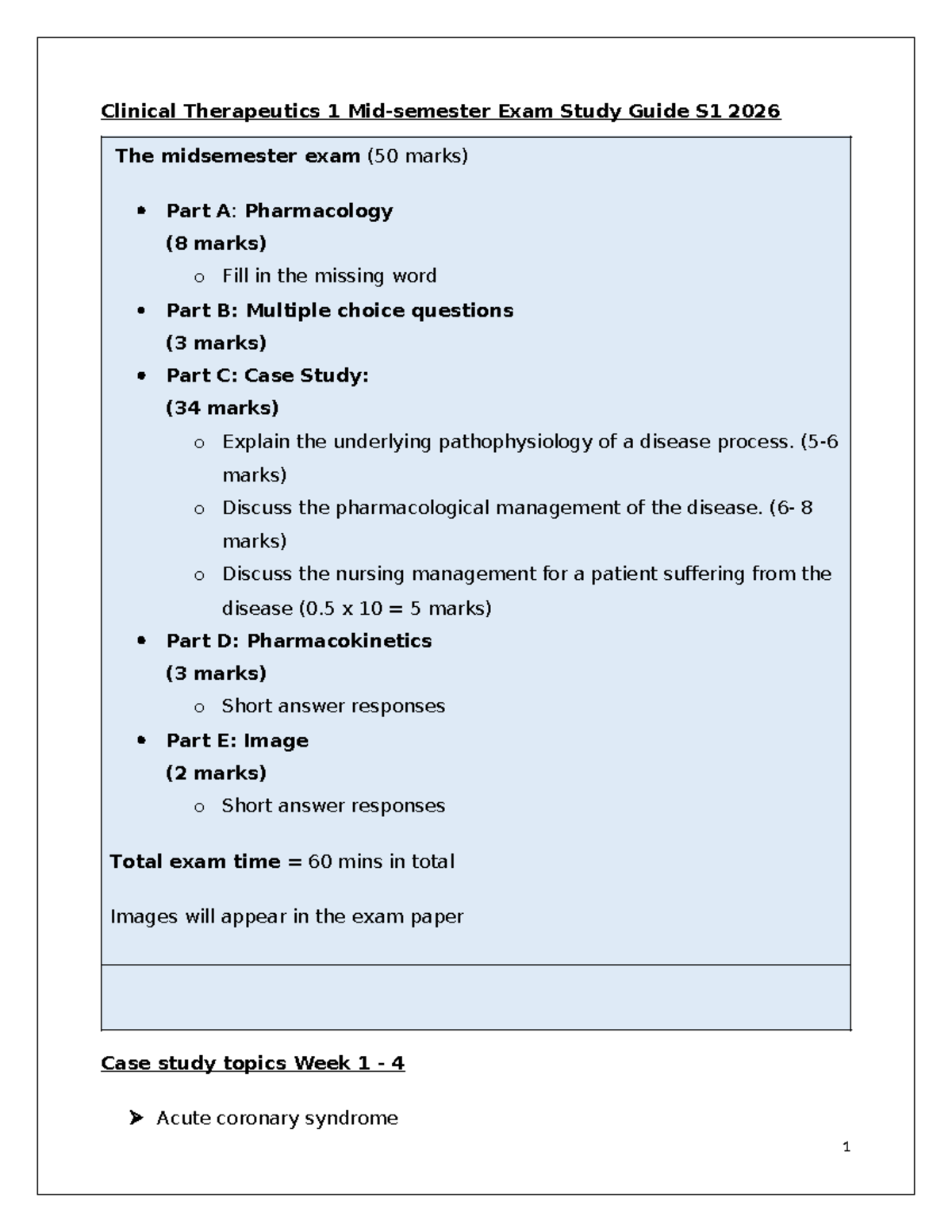 CT1 Midsemester Exam Study Guide S1 2026: Clinical Therapeutics ...