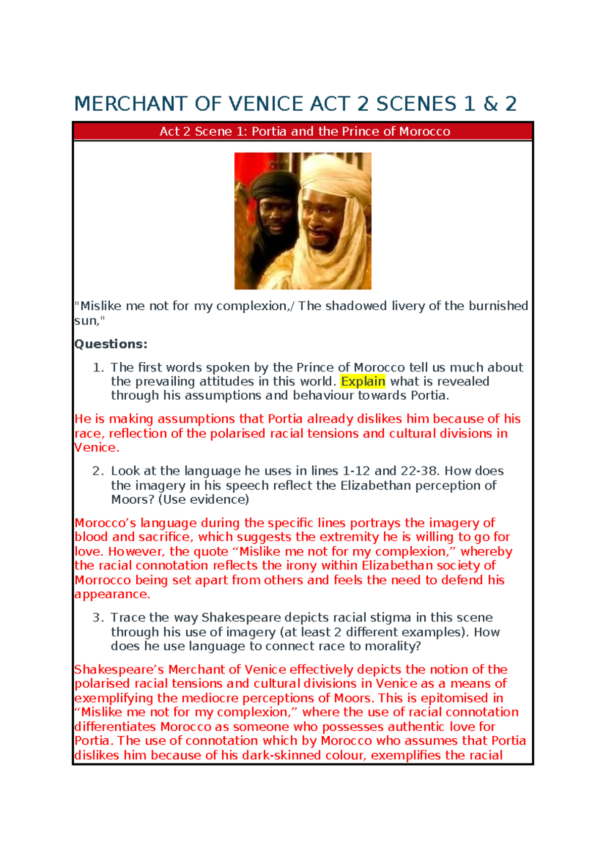 Act 2 Scene 1 - English MOV notes - MERCHANT OF VENICE ACT 2 SCENES 1 ...