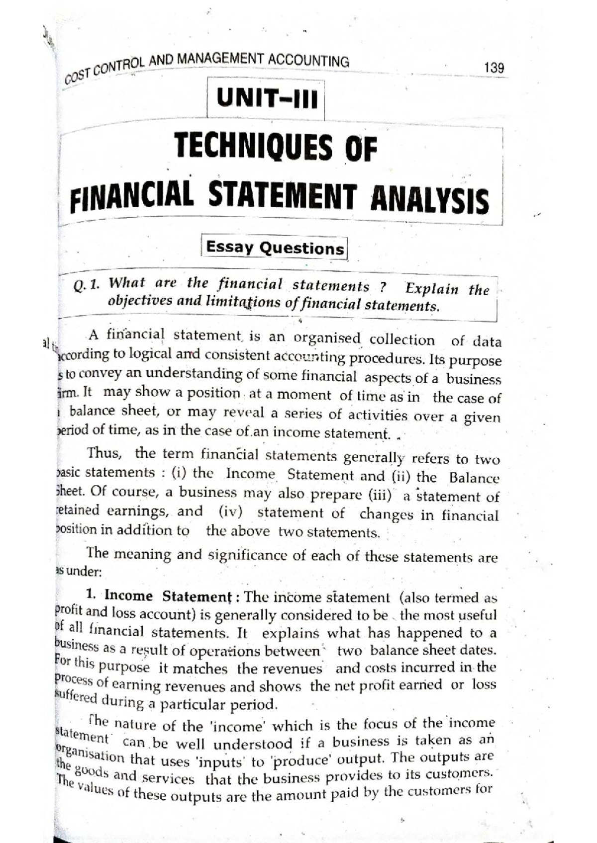 CCMA Unit 3: Techniques of Financial Statement Analysis and Essay ...