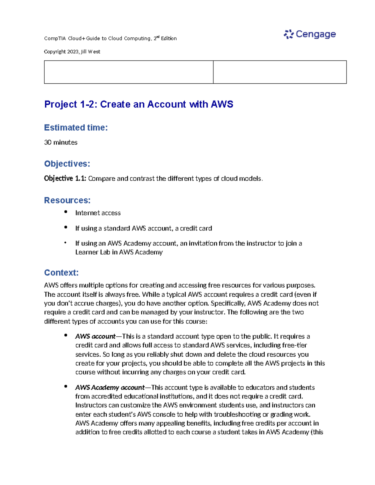 CompTIA Cloud Computing 2e: AWS Account Creation Guide - Studocu