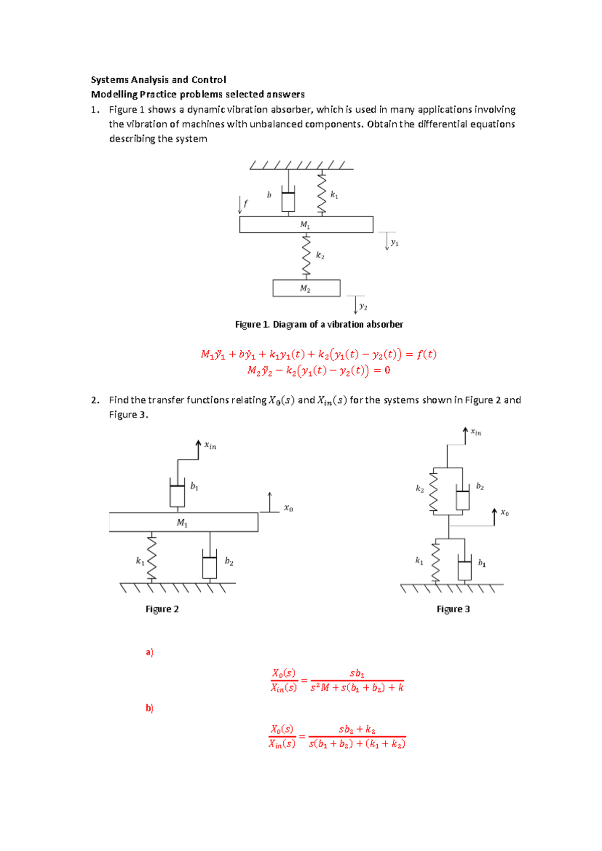 Systems Analysis and Control - Modelling Practice Problems & Solutions ...