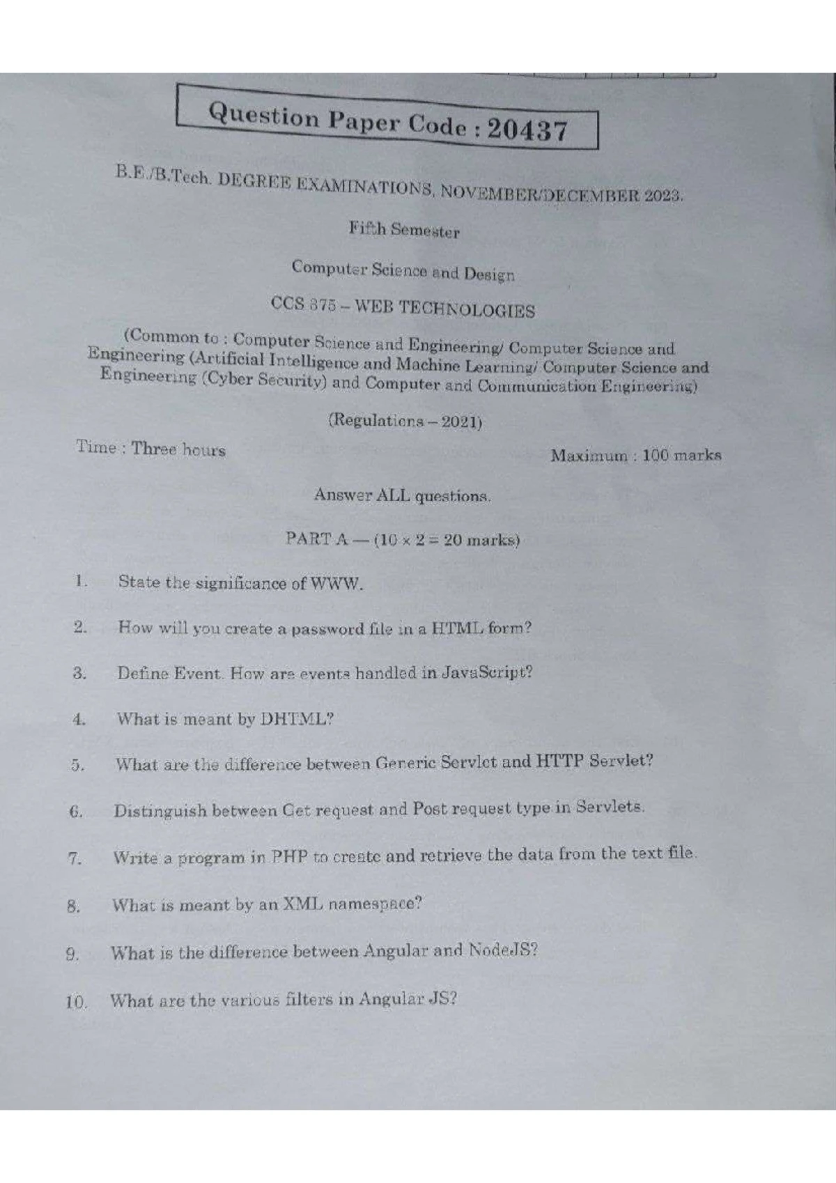 V CSE CCS375 WT QB Unit4 - WEB TECHNOLGY QUESTION BANK - DEPARTMENT OF ...