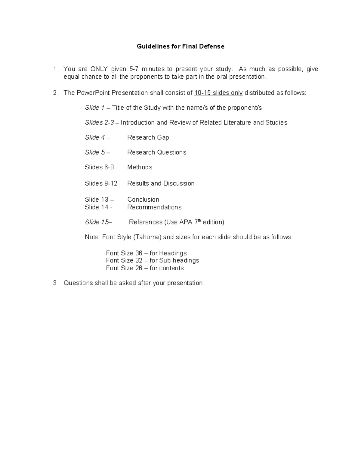 Guidelines for Final Defense Presentation (Course Code: FD101) - Studocu