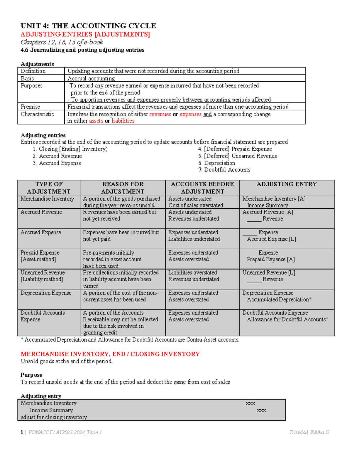 FDNACCT: Quiz 3 Adjusting Entries and Key Concepts Review - Studocu