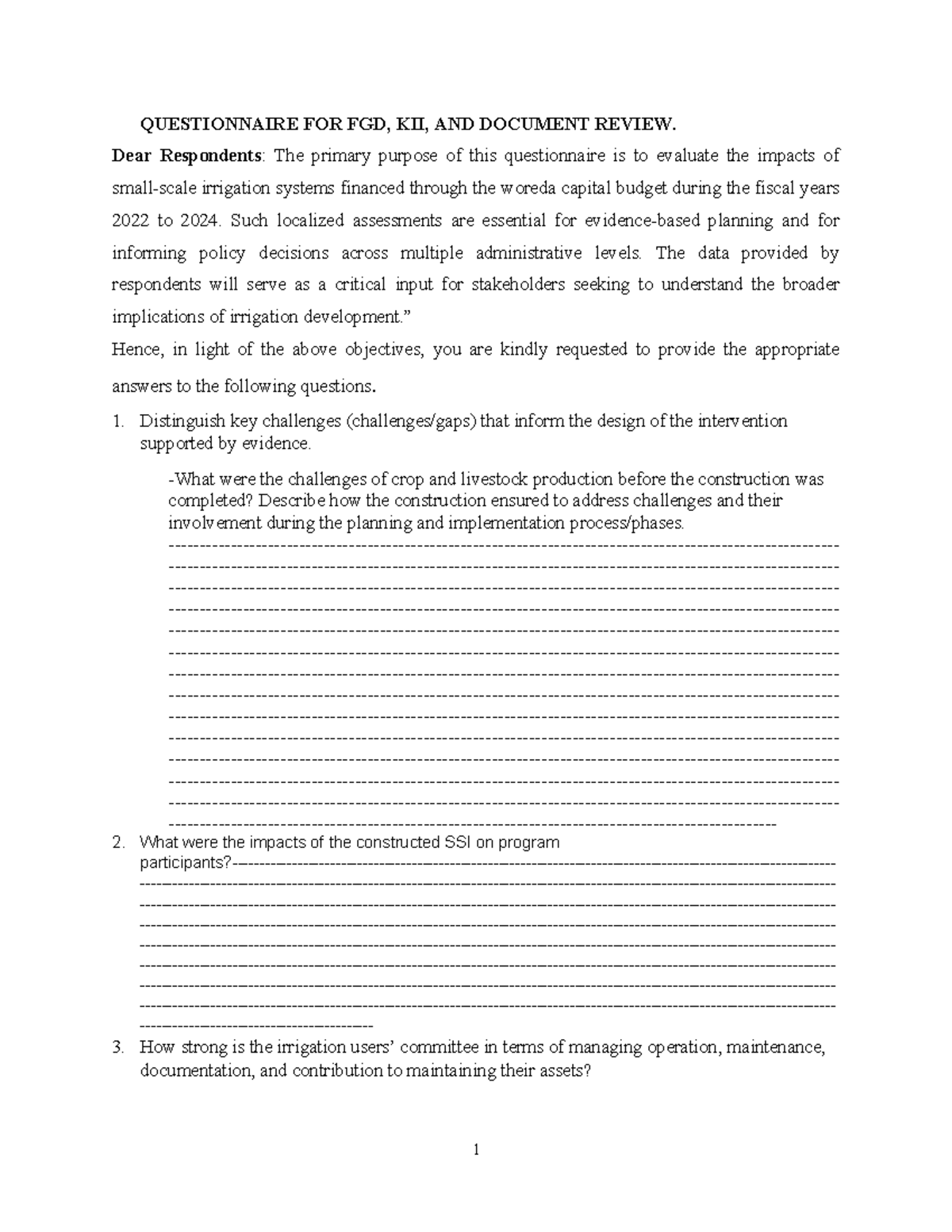 FGD & KII Questionnaire for SSI Impact Assessment (2022-2024) - Studocu