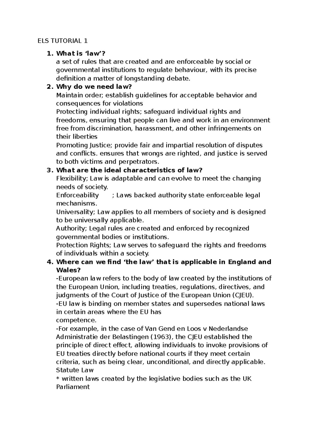 ELS Tutorial 1: Understanding Law, Common Law & Equity Principles - Studocu