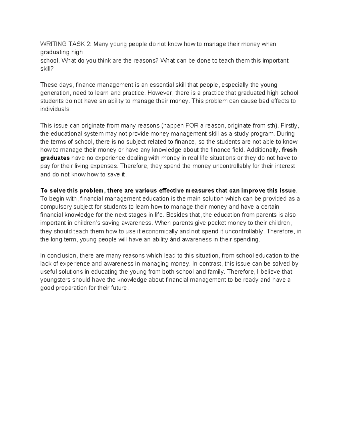 WRITING TASK 2: Financial Management Skills for Graduating Students ...