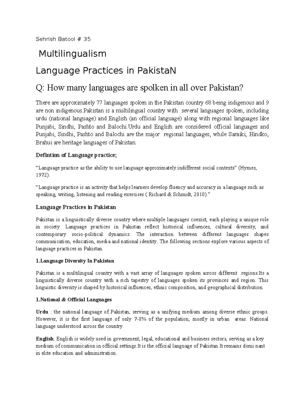 Language Practices in Pakistan: A Study of Multilingualism and ...