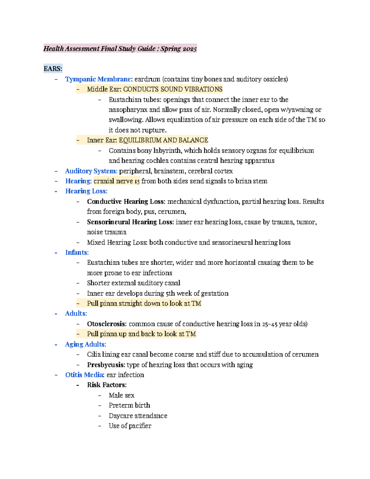 Health Assessment HLT-202 Final Study Guide: Spring 2025 - Studocu