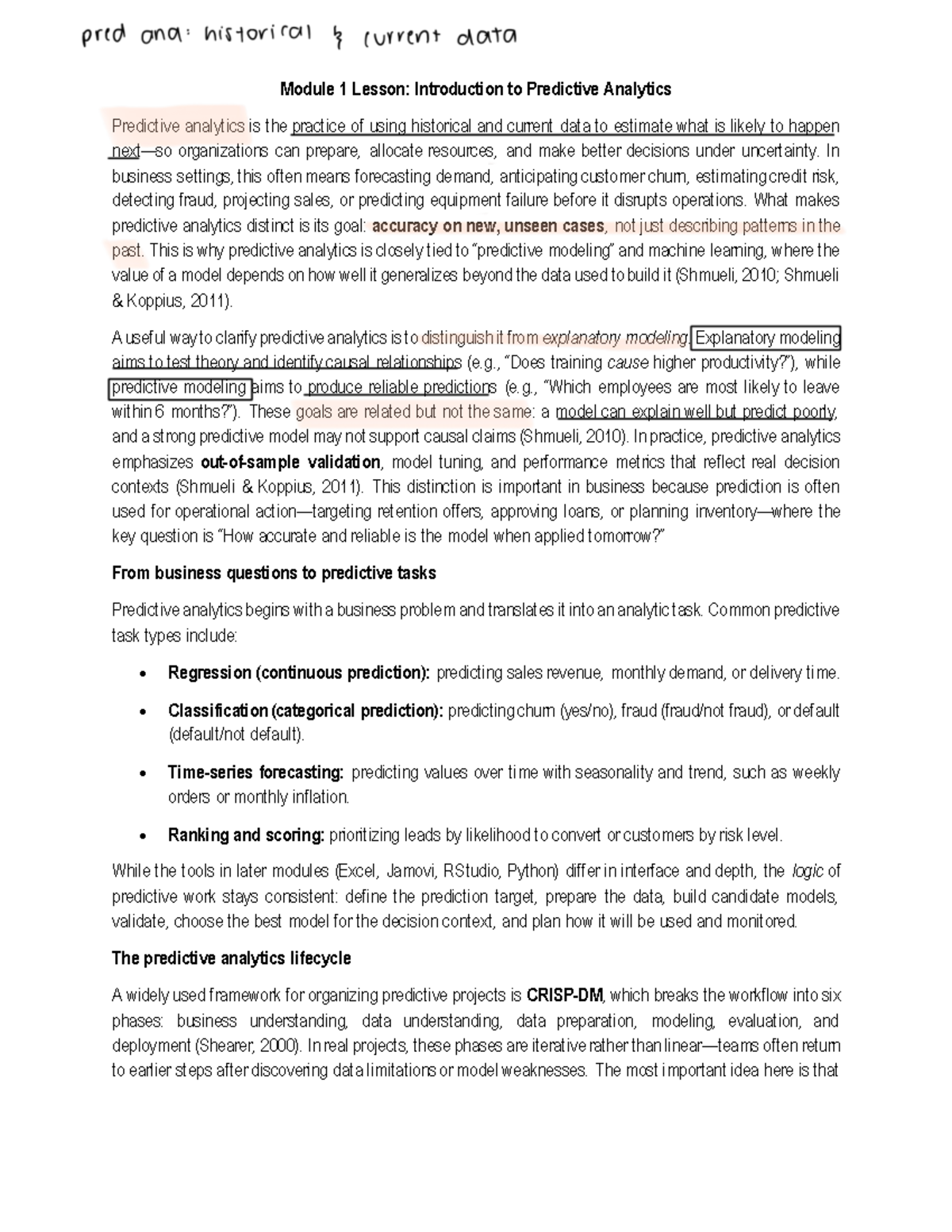 Module 1 Lesson: Intro to Predictive Analytics and Its Applications ...