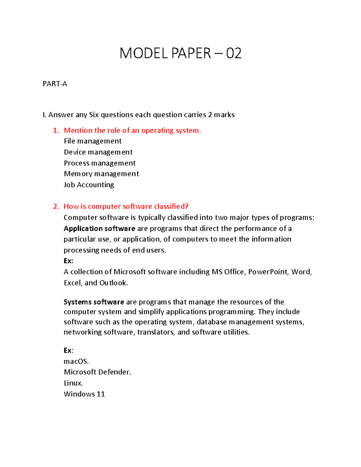 Model Paper 02 - Operating System Concepts and Questions - Studocu