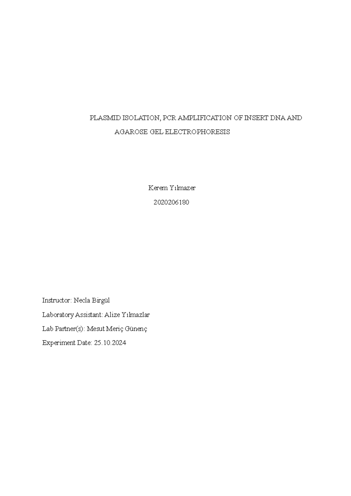BIO 355 Lab Report: Plasmid Isolation, PCR, and Gel Electrophoresis ...