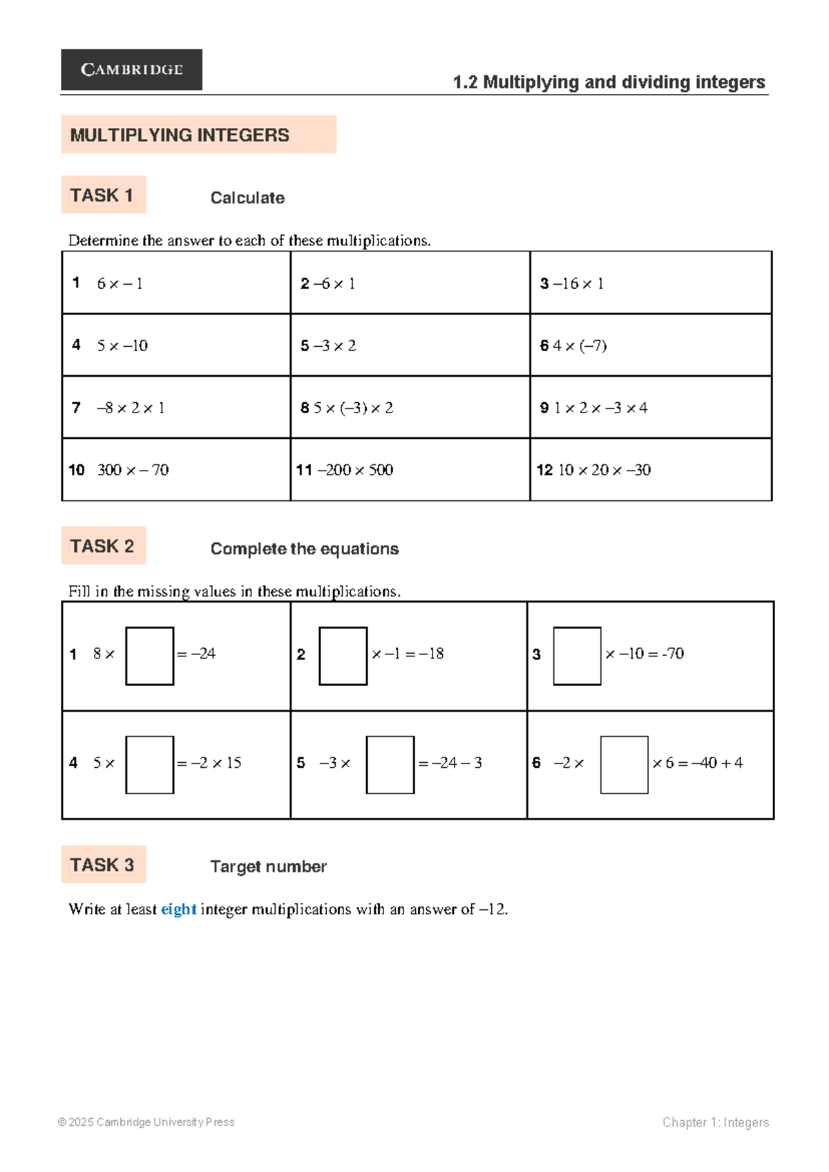 Multiplying-integers - 1 Multiplying and dividing integers © 2025 ...