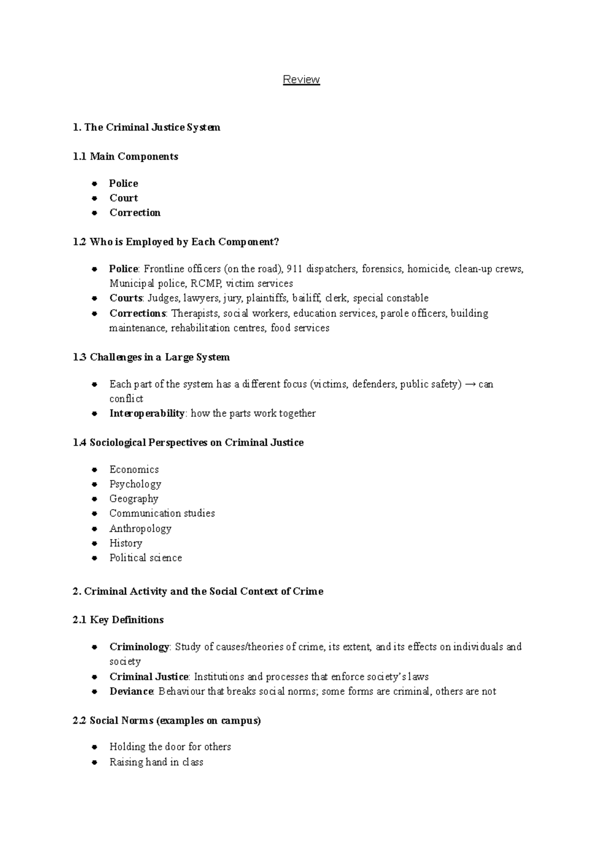 Soc 101 Midterm Review: The Criminal Justice System Overview - Studocu