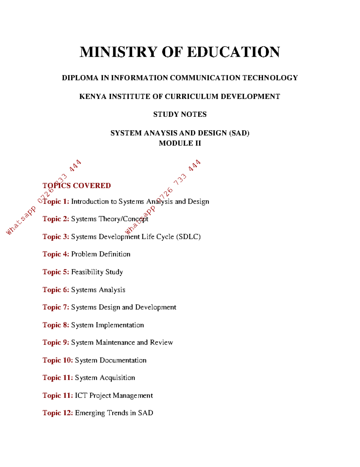 SAD Module II Study Notes (ICT Diploma) - Kenya Institute of Curriculum ...