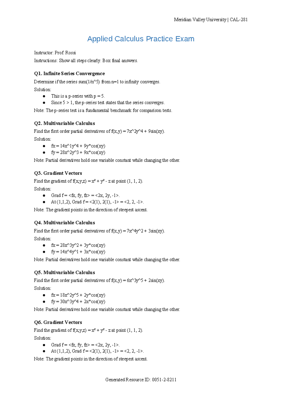 CAL-281 Applied Calculus Practice Exam Review and Solutions - Studocu