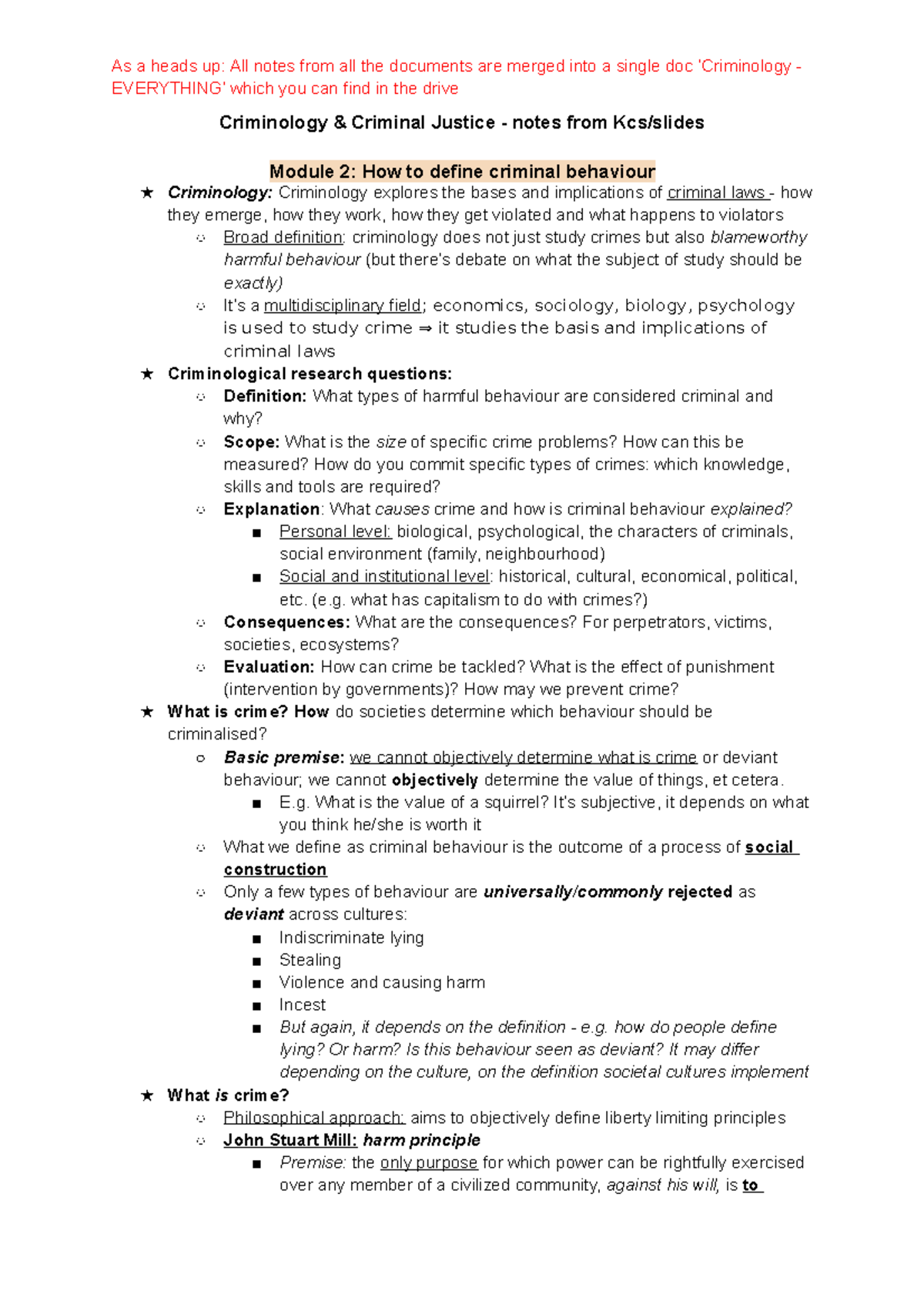 Criminology 101 - Comprehensive Notes from KC's Slides - Studeersnel