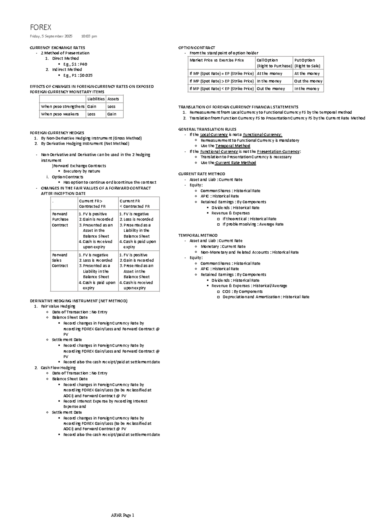 Forex - Summary Notes on Currency Exchange Rates and Hedging - Studocu