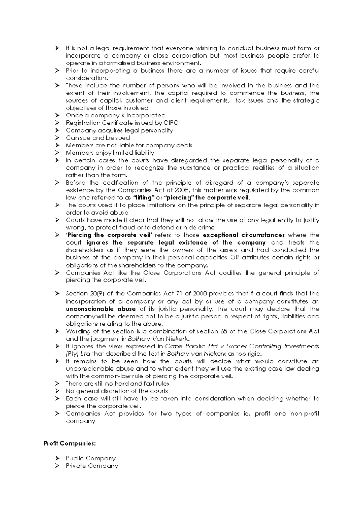 MRL2601 - Company Law Notes: Understanding Incorporation & Liability ...
