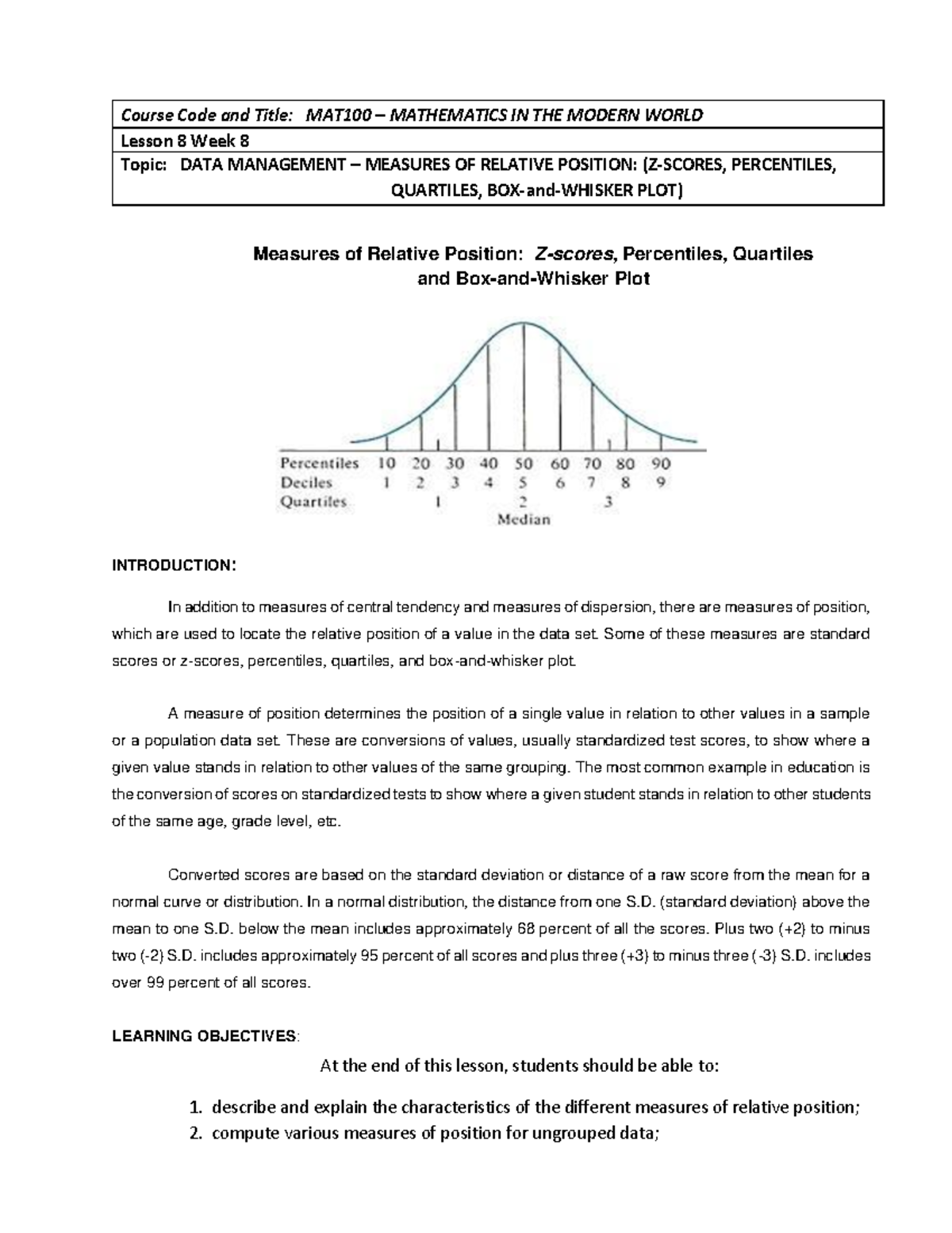 MAT100 Lesson 8: Measures of Relative Position - Z-Scores & Box Plot ...