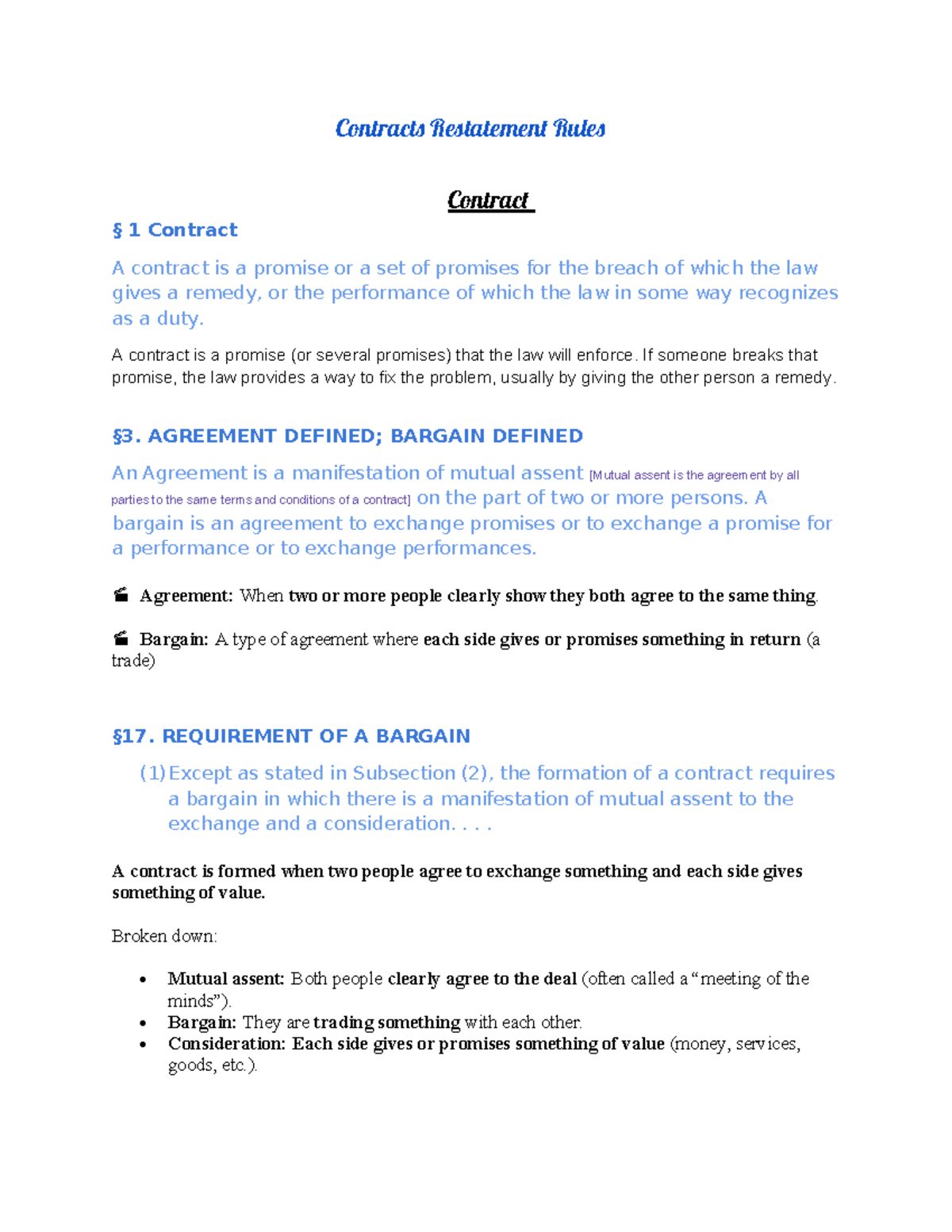 Restatement of Contracts: Key Rules and Cases Overview - Studocu