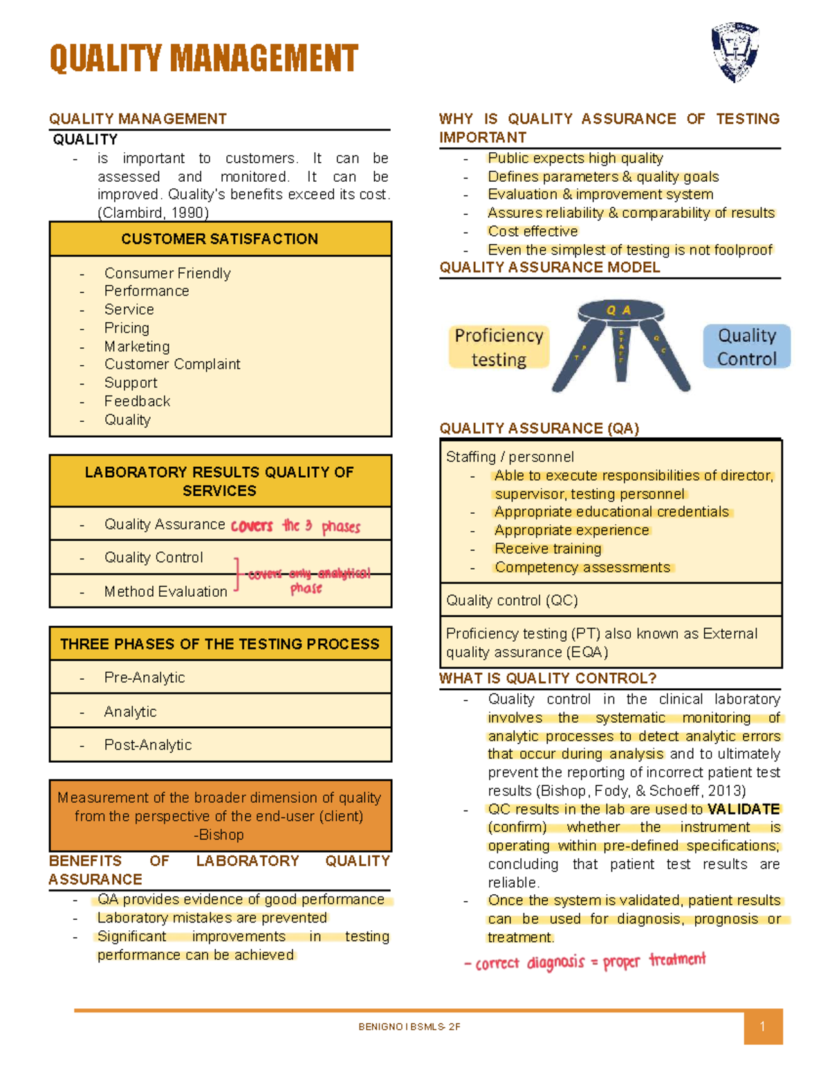 CC-LEC Midterm - Quality Management and Assurance Overview - Studocu