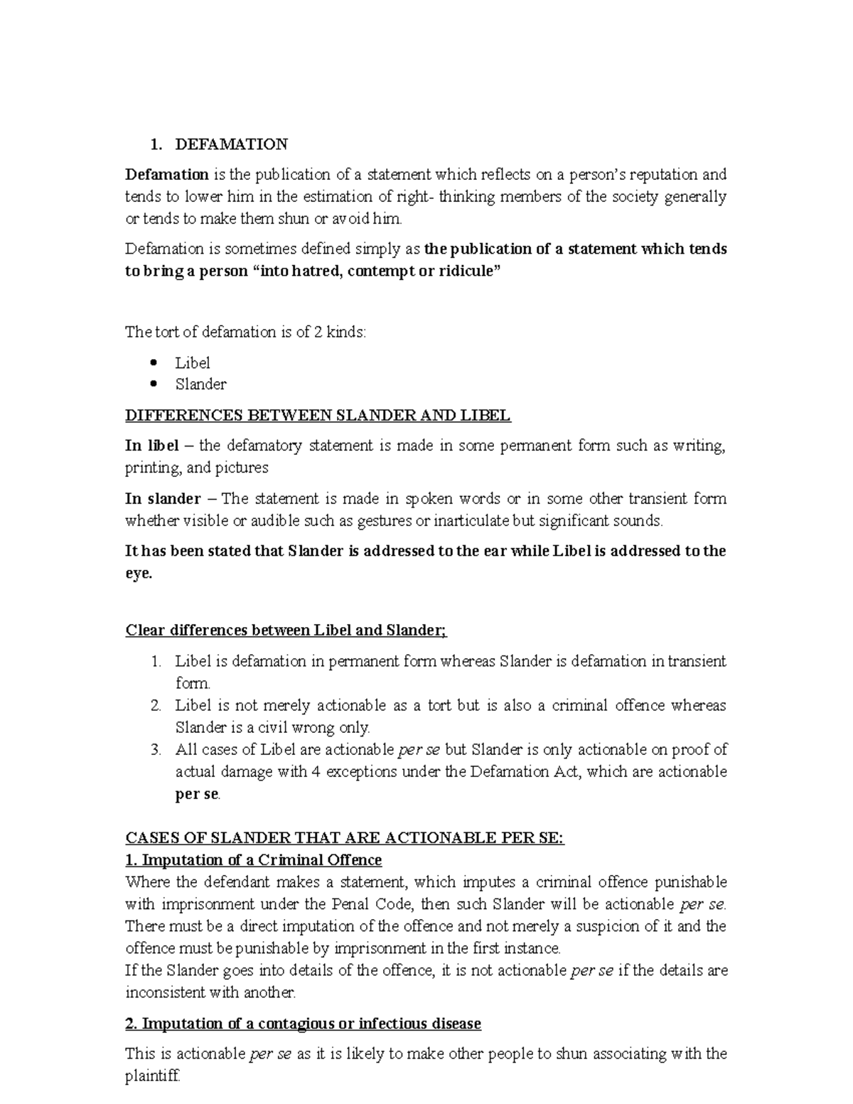 Lecture 8: Understanding Defamation - Libel vs. Slander in Law - Studocu
