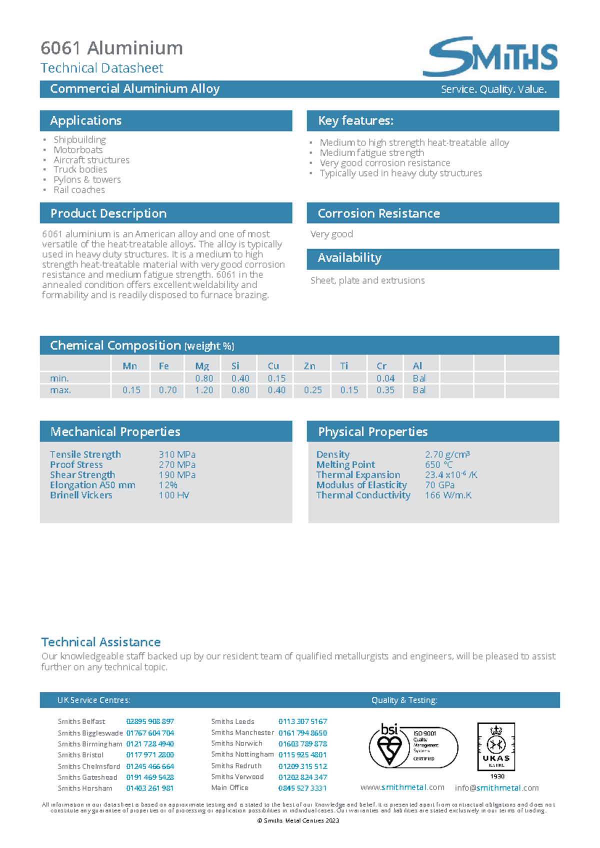6061 - Useful - 6061 Aluminium Technical Datasheet Service. Quality ...