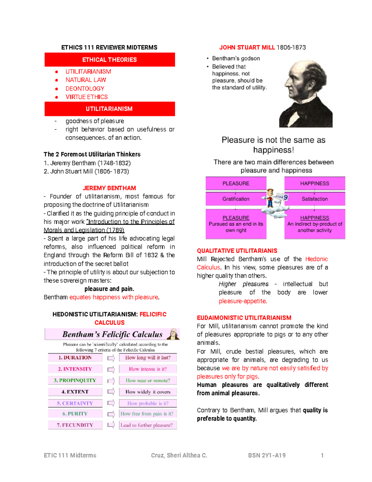 ETIC 111 Midterm Reviewer: Key Ethical Theories & Concepts - Studocu