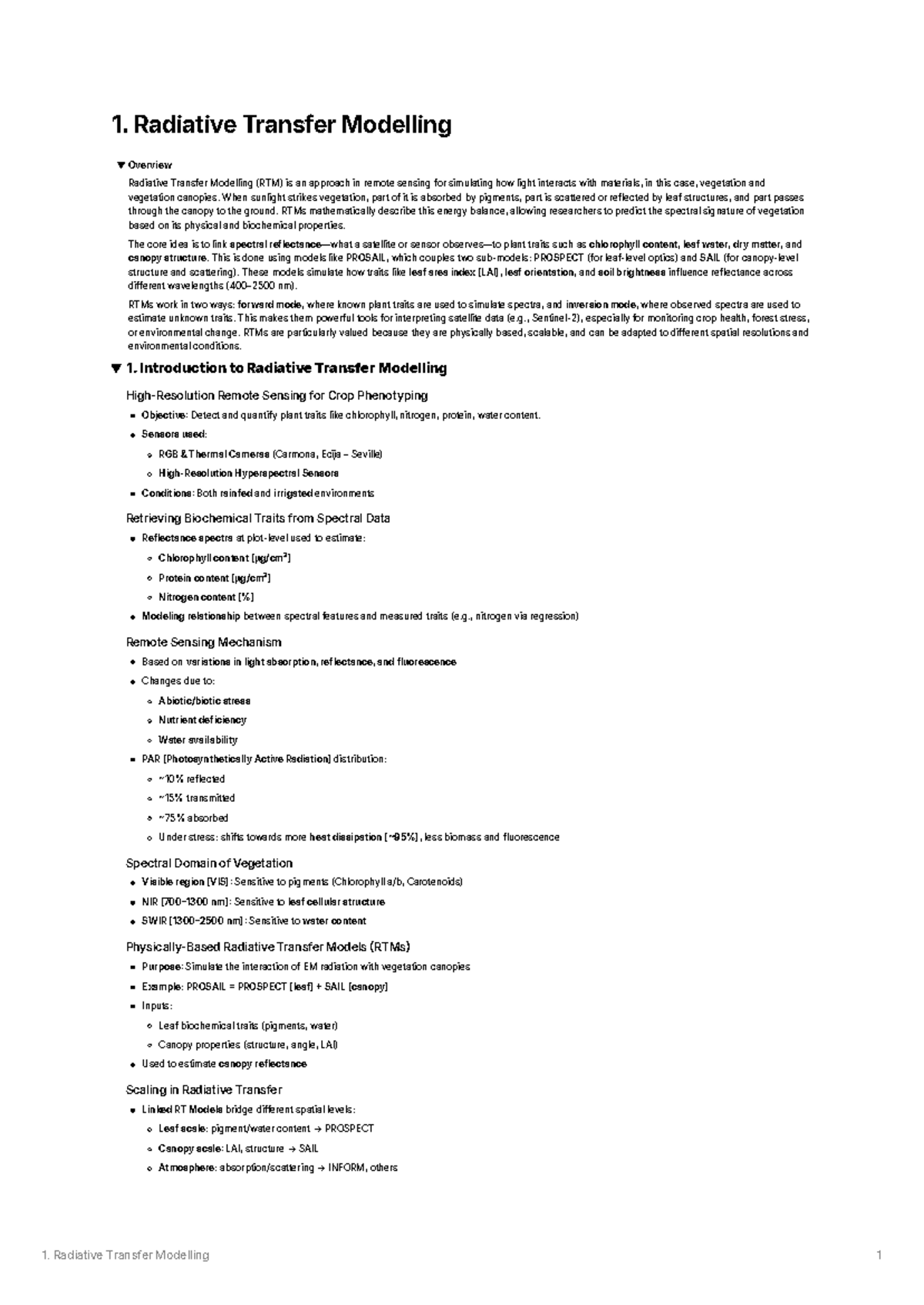 RTM 101: Overview of Radiative Transfer Modelling in Remote Sensing ...