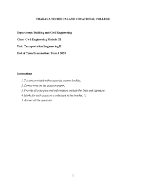 Transportation - Class Notes. - Transportation Outline the setting out ...