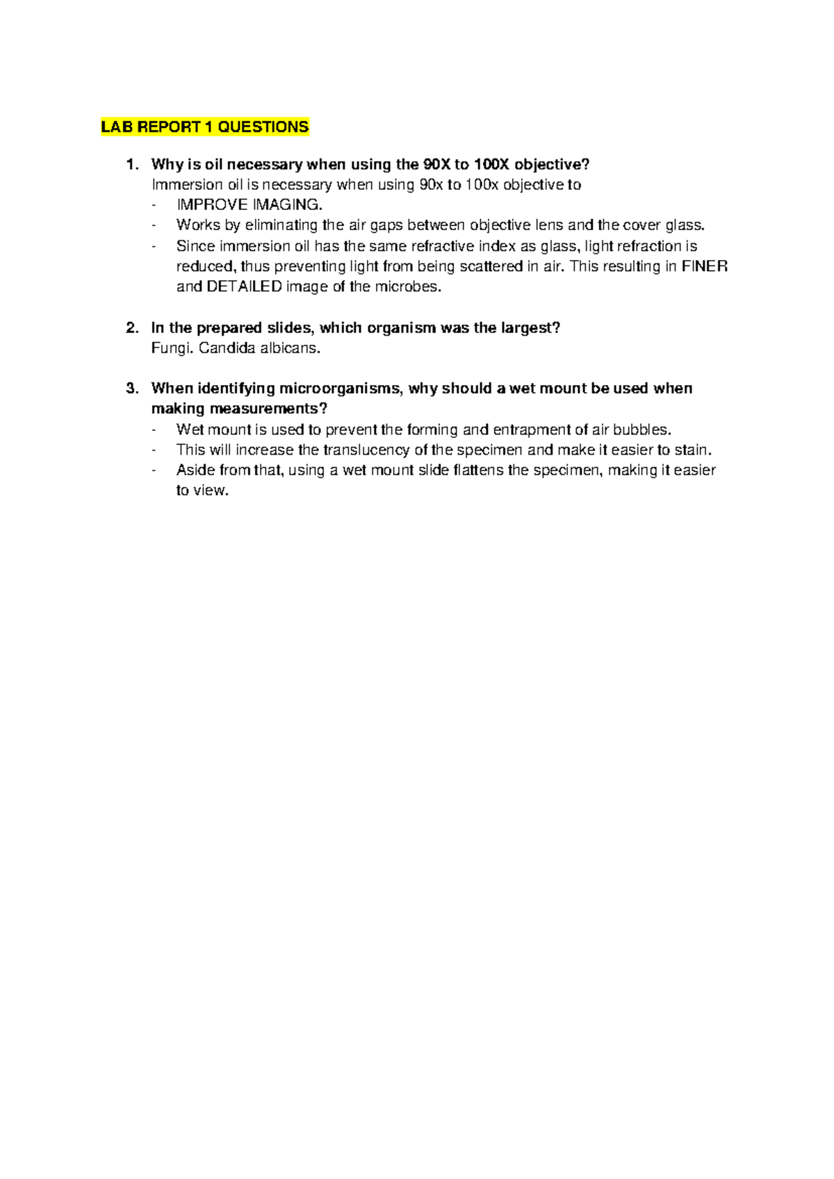 LAB Report Questions Collection: Microscopy, Gram Staining & UV Effects ...