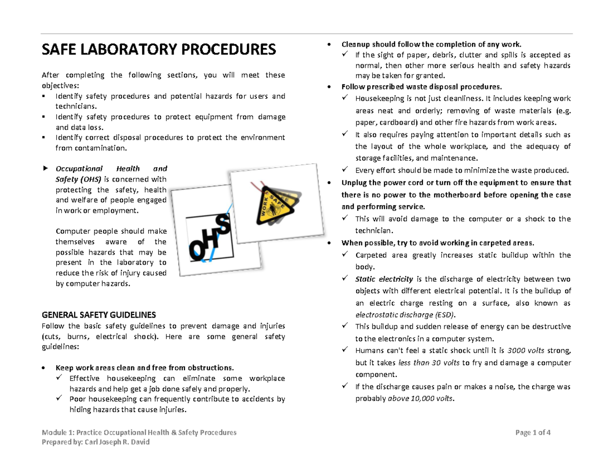 Lec1- Practice OHS Procedures-1 - Module 1: Practice Occupational ...