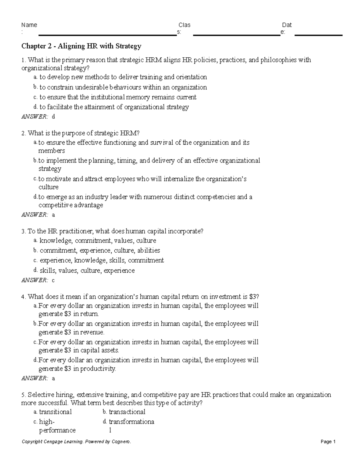 Chapter 2 Strategic Alignment Of Hr And Organizational Strategy Studocu