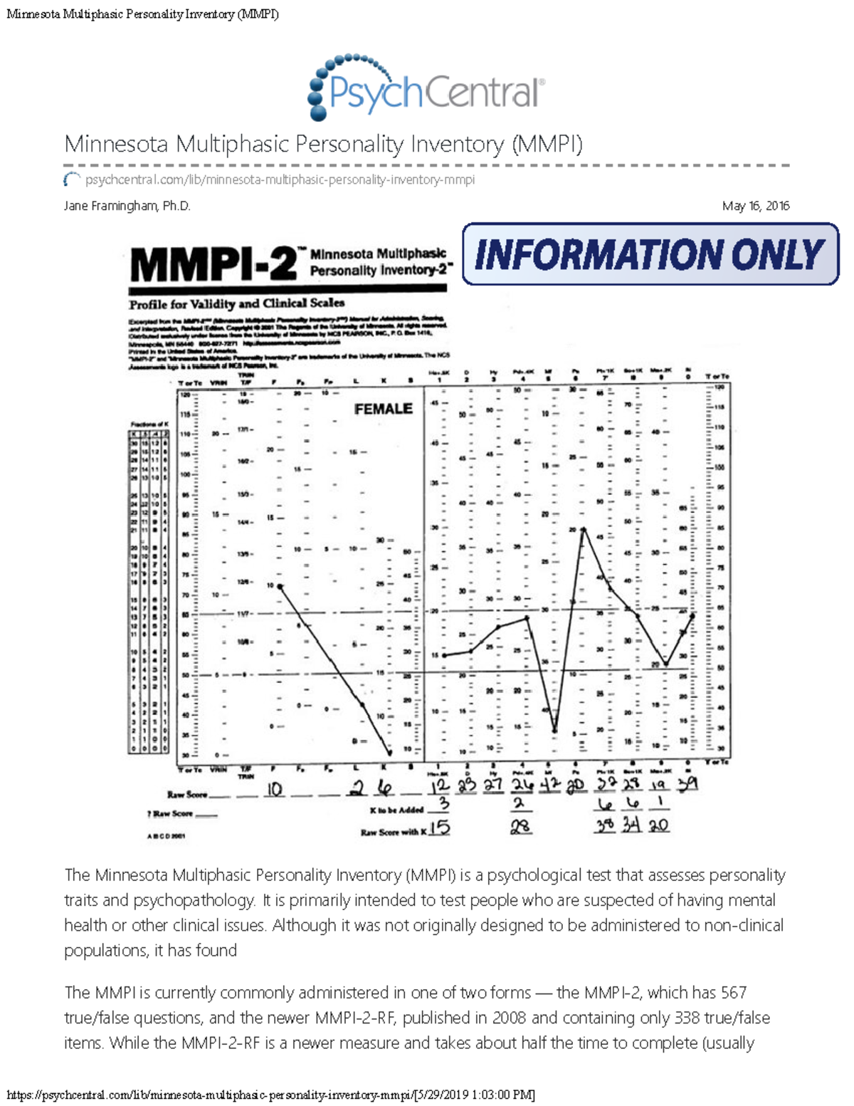 MMPI Overview and Clinical Scales - 36C25620 Q0012-005 Notes - Studocu