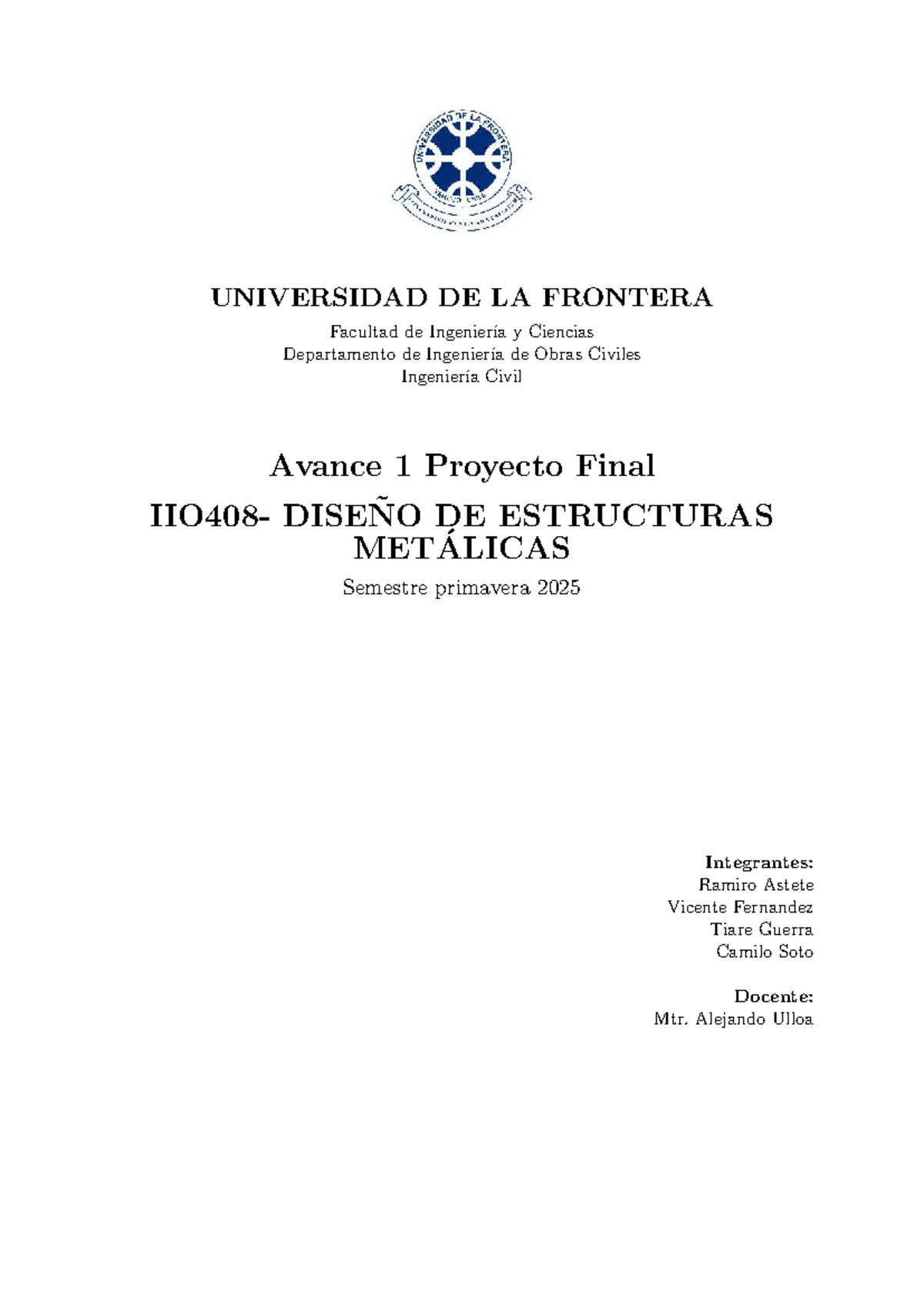 Avance 1: Proyecto Final de Estructuras Metalicas - Semestre Primavera ...