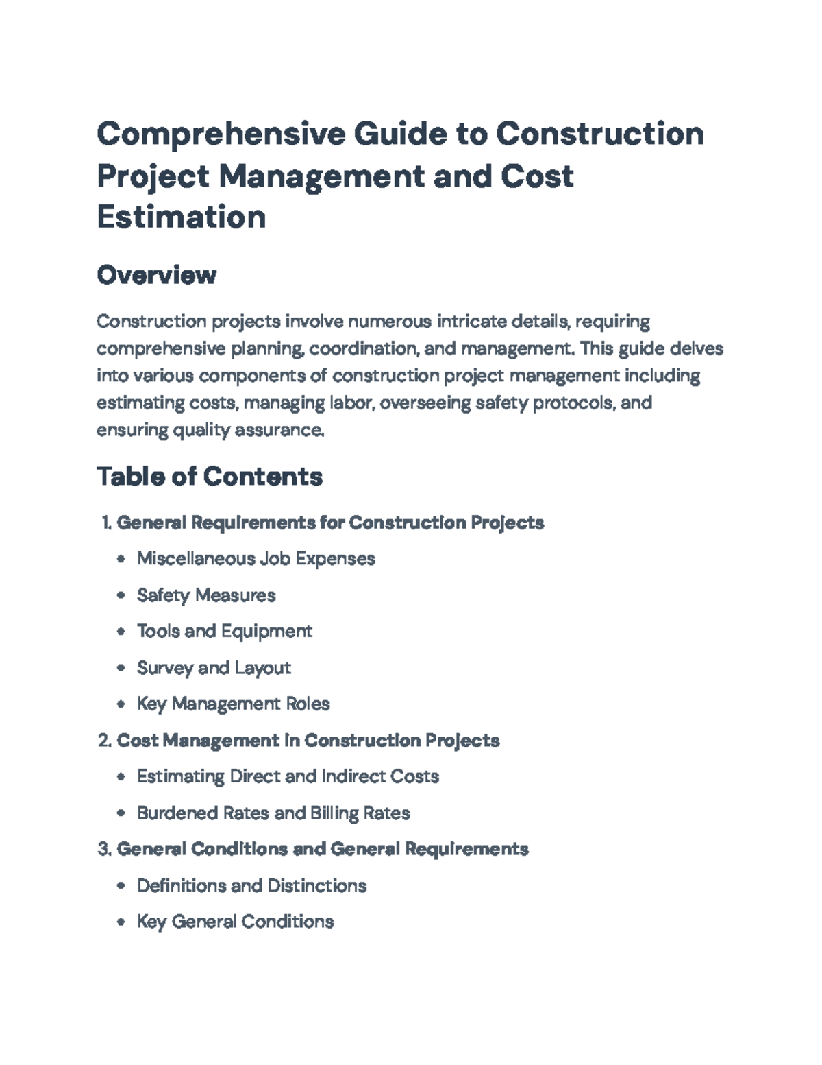 Comprehensive Guide to Construction Project Management and Costs ...