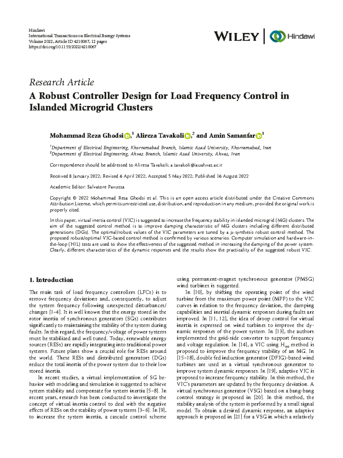 Robust Load Frequency Control in Islanded Microgrids: VIC Approach ...