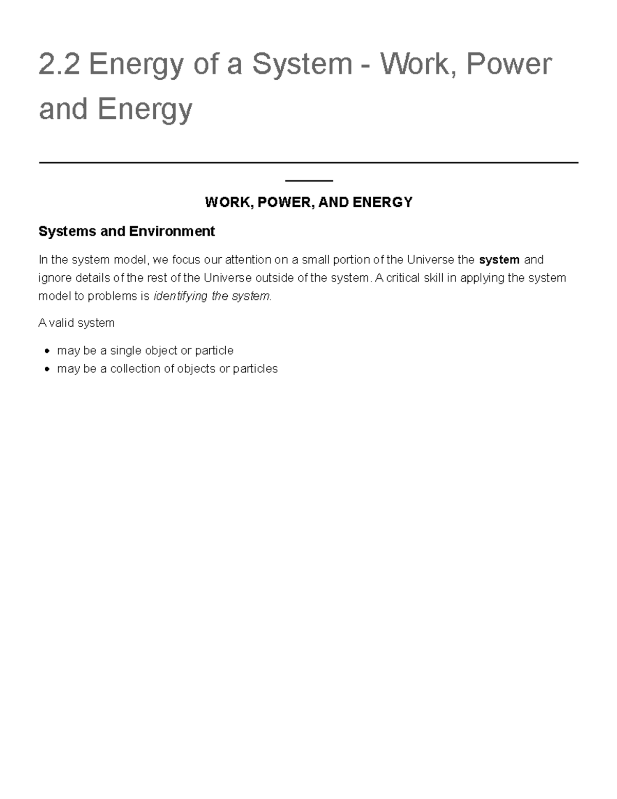 2.2 Energy of a System - Work, Power and Energy PHYS 111 - Calculus ...