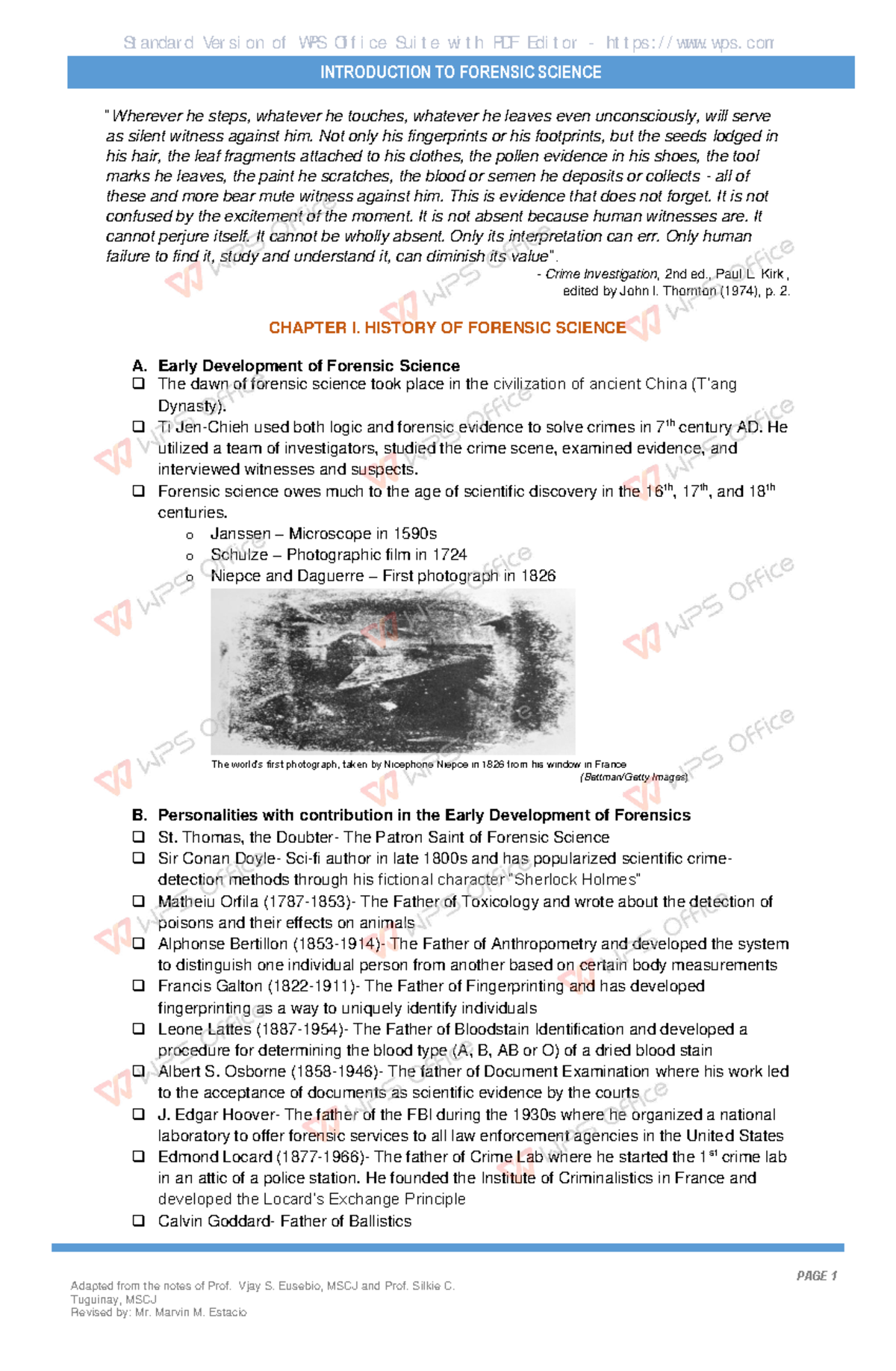 Introduction to Forensic Science and Criminal Investigation (MSCJ ...