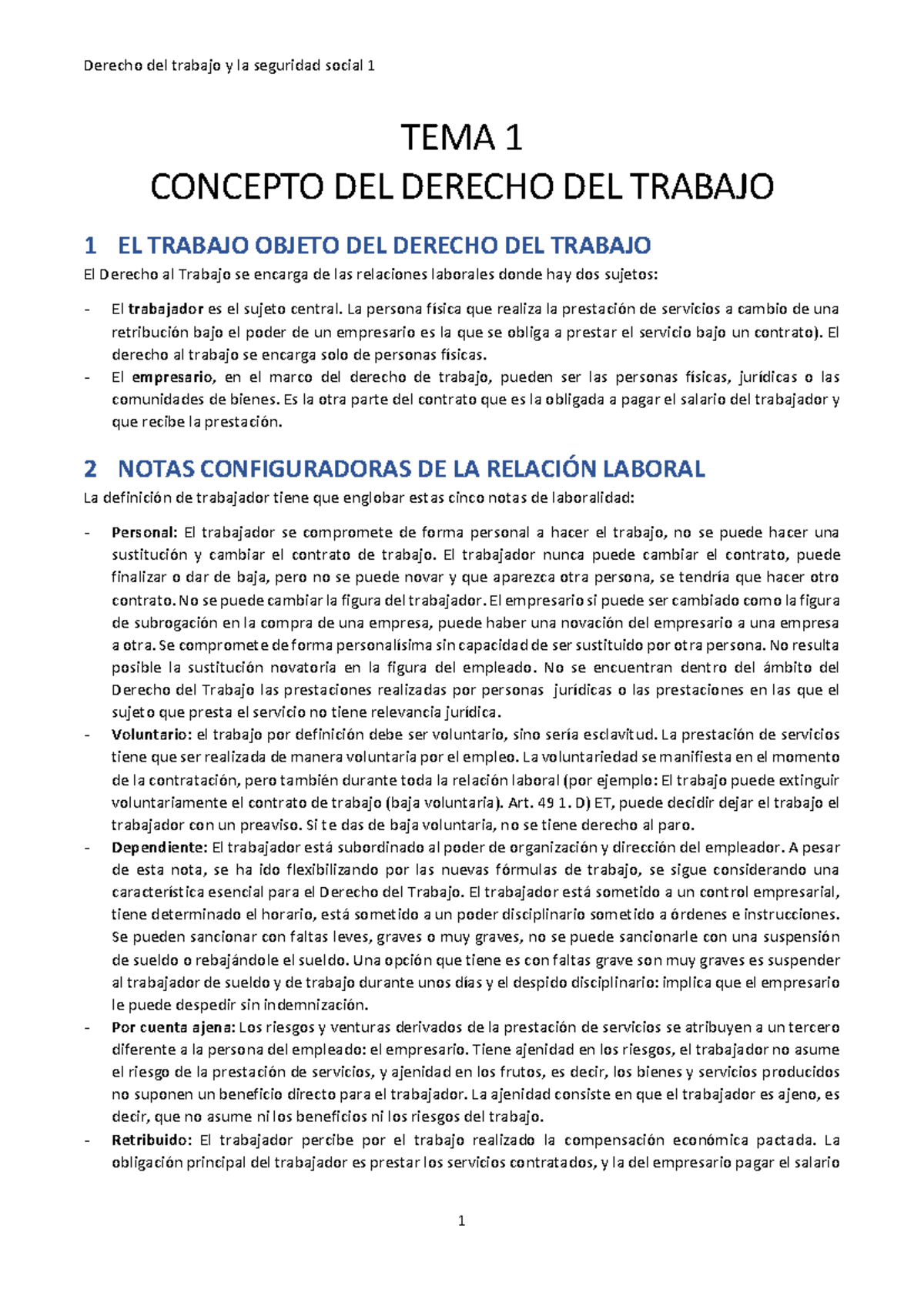 Apuntes de Derecho del Trabajo y Seguridad Social 1: Conceptos Clave y ...
